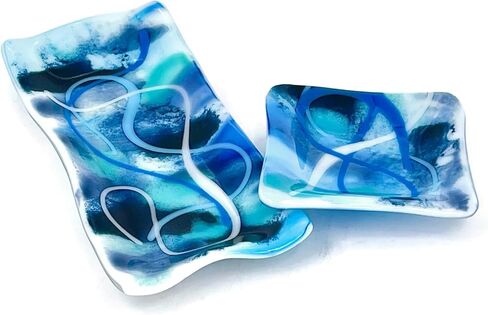 Handcrafted Blue Fused Glass Decorative Bowls With Vitrigraph in Saudi Arabia