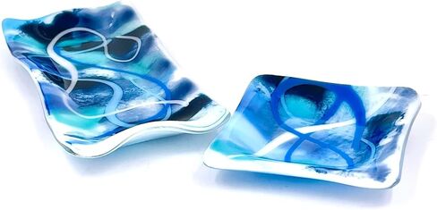 Handcrafted Blue Fused Glass Decorative Bowls With Vitrigraph in Saudi Arabia