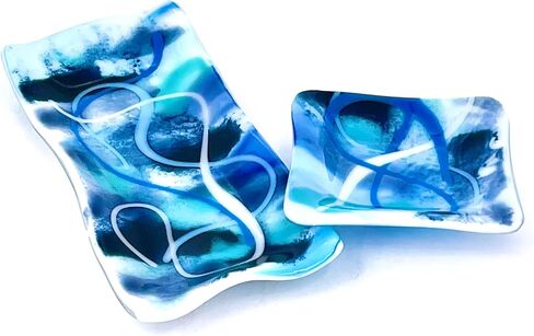 Handcrafted Blue Fused Glass Decorative Bowls With Vitrigraph in Saudi Arabia