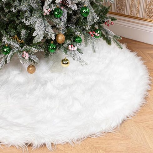72 Inch Faux Fur Christmas Tree Skirt - Premium White Plush Tree Skirt for 7.5-12 Ft Trees in Saudi Arabia