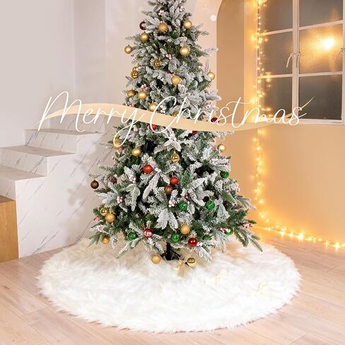 72 Inch Faux Fur Christmas Tree Skirt - Premium White Plush Tree Skirt for 7.5-12 Ft Trees in Saudi Arabia