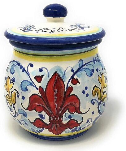 CERAMICHE D'ARTE PARRINI - الفخار الخزفي الإيطالي يجلب حامل وعاء الثوم المرسوم يدويًا بنمط زنبق فلورنس توسكانا صنع في إيطاليا in Kuwait