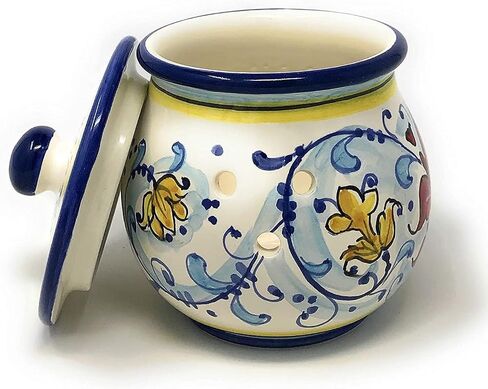 CERAMICHE D'ARTE PARRINI - الفخار الخزفي الإيطالي يجلب حامل وعاء الثوم المرسوم يدويًا بنمط زنبق فلورنس توسكانا صنع في إيطاليا in Kuwait