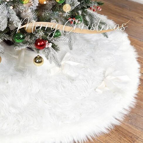 72 Inch Faux Fur Christmas Tree Skirt - Premium White Plush Tree Skirt for 7.5-12 Ft Trees in Saudi Arabia