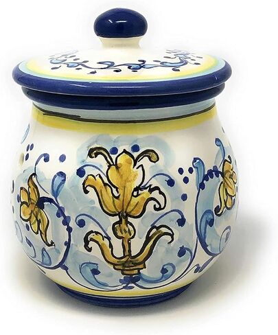 CERAMICHE D'ARTE PARRINI - الفخار الخزفي الإيطالي يجلب حامل وعاء الثوم المرسوم يدويًا بنمط زنبق فلورنس توسكانا صنع في إيطاليا in Kuwait
