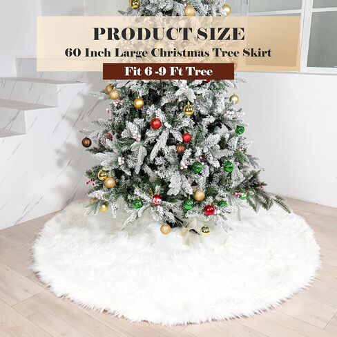 72 Inch Faux Fur Christmas Tree Skirt - Premium White Plush Tree Skirt for 7.5-12 Ft Trees in Saudi Arabia