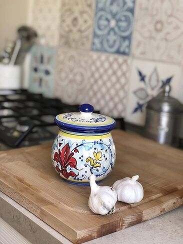 CERAMICHE D'ARTE PARRINI - الفخار الخزفي الإيطالي يجلب حامل وعاء الثوم المرسوم يدويًا بنمط زنبق فلورنس توسكانا صنع في إيطاليا in Kuwait