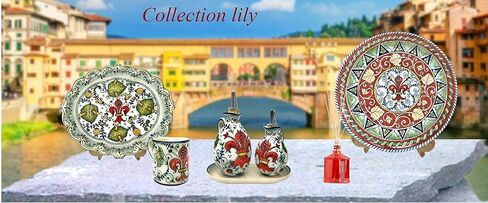 CERAMICHE D'ARTE PARRINI - الفخار الخزفي الإيطالي يجلب حامل وعاء الثوم المرسوم يدويًا بنمط زنبق فلورنس توسكانا صنع في إيطاليا in Kuwait