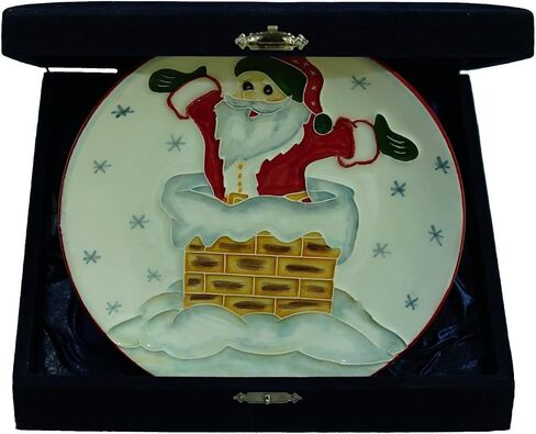 Anka Handcrafts - Christmas Home Decors – Santa in Chimney - Handmade & Handpainted Ceramic Plates with Unique Embossed Surface – w Navy Int. Velvet Case – Christmas for Homes 778 in Saudi Arabia