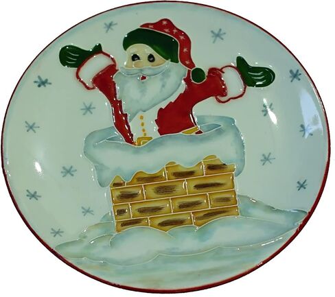 Anka Handcrafts - Christmas Home Decors – Santa in Chimney - Handmade & Handpainted Ceramic Plates with Unique Embossed Surface – w Navy Int. Velvet Case – Christmas for Homes 778 in Saudi Arabia