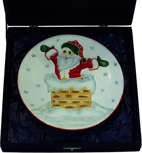 Anka Handcrafts - Christmas Home Decors – Santa in Chimney - Handmade & Handpainted Ceramic Plates with Unique Embossed Surface – w Navy Int. Velvet Case – Christmas for Homes 778 in Saudi Arabia