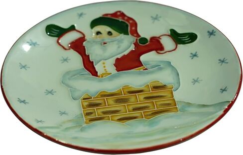 Anka Handcrafts - Christmas Home Decors – Santa in Chimney - Handmade & Handpainted Ceramic Plates with Unique Embossed Surface – w Navy Int. Velvet Case – Christmas for Homes 778 in Saudi Arabia