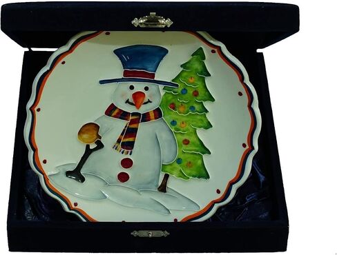 Anka Handcrafts - Christmas Home Decors – Snowman - Handmade & Handpainted Ceramic Plates with Unique Embossed Surface – w Navy Int. Velvet Case – Christmas for Homes 762 in Saudi Arabia