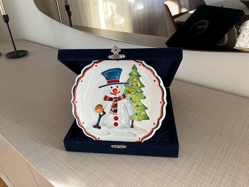 Anka Handcrafts - Christmas Home Decors – Snowman - Handmade & Handpainted Ceramic Plates with Unique Embossed Surface – w Navy Int. Velvet Case – Christmas for Homes 762 in Saudi Arabia