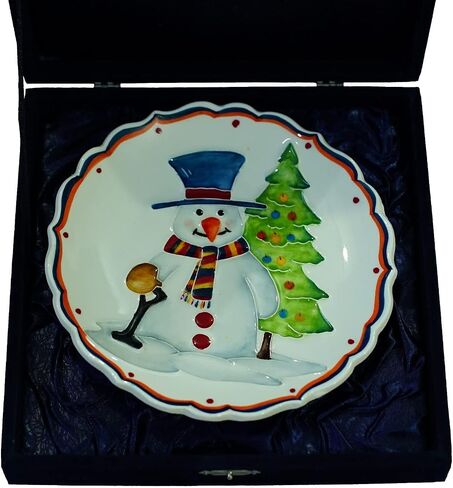 Anka Handcrafts - Christmas Home Decors – Snowman - Handmade & Handpainted Ceramic Plates with Unique Embossed Surface – w Navy Int. Velvet Case – Christmas for Homes 762 in Saudi Arabia