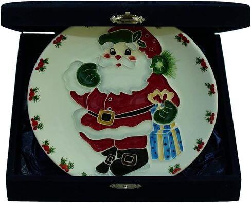Anka Handcrafts - Christmas Home Decors – Santa with Gifts - Handmade & Handpainted Ceramic Plates with Unique Embossed Surface – w Navy Int. Velvet Case – Christmas for Homes 782 in Saudi Arabia