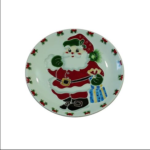 Anka Handcrafts - Christmas Home Decors – Santa with Gifts - Handmade & Handpainted Ceramic Plates with Unique Embossed Surface – w Navy Int. Velvet Case – Christmas for Homes 782 in Saudi Arabia