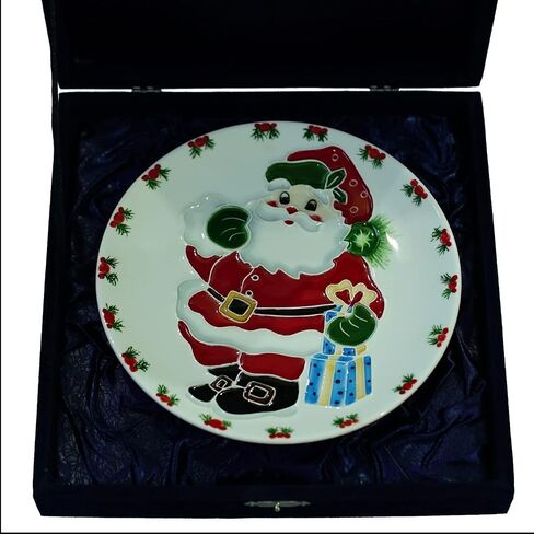 Anka Handcrafts - Christmas Home Decors – Santa with Gifts - Handmade & Handpainted Ceramic Plates with Unique Embossed Surface – w Navy Int. Velvet Case – Christmas for Homes 782 in Saudi Arabia