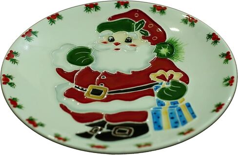 Anka Handcrafts - Christmas Home Decors – Santa with Gifts - Handmade & Handpainted Ceramic Plates with Unique Embossed Surface – w Navy Int. Velvet Case – Christmas for Homes 782 in Saudi Arabia