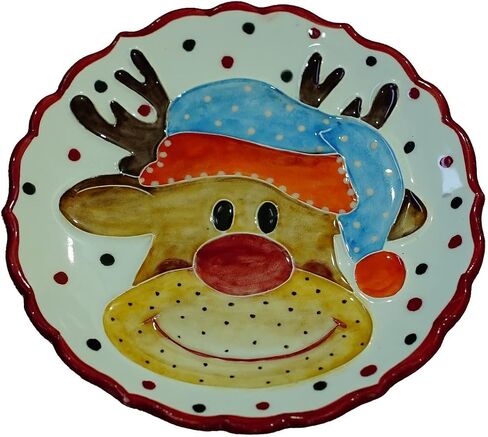 Anka Handcrafts - Christmas Home Decors - Santa's Reindeer - Handmade & Handpainted Ceramic Plates with Unique Embossed Surface – w Navy Int. Velvet Case – Christmas for Homes 755 in Saudi Arabia