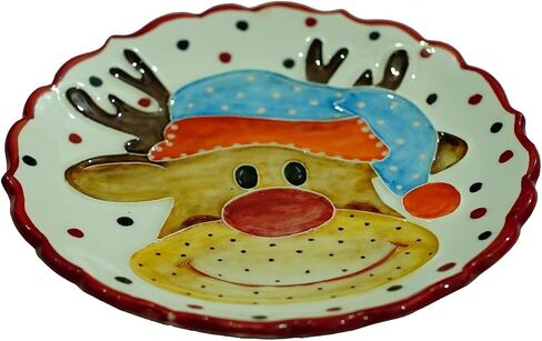Anka Handcrafts - Christmas Home Decors - Santa's Reindeer - Handmade & Handpainted Ceramic Plates with Unique Embossed Surface – w Navy Int. Velvet Case – Christmas for Homes 755 in Saudi Arabia