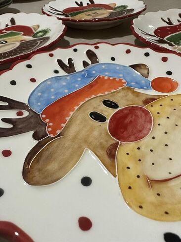 Anka Handcrafts - Christmas Home Decors - Santa's Reindeer - Handmade & Handpainted Ceramic Plates with Unique Embossed Surface – w Navy Int. Velvet Case – Christmas for Homes 755 in Saudi Arabia
