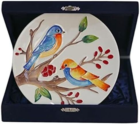 Anka Handcrafts - Cozy Home Decors - Enamoredness - Tree's Set - Handmade & Handpainted Ceramic Plates with Unique Embossed Surface – w Navy Int. Velvet Case – Best Collectables for Cozy Homes 771 in Saudi Arabia