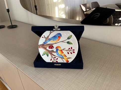 Anka Handcrafts - Cozy Home Decors - Enamoredness - Tree's Set - Handmade & Handpainted Ceramic Plates with Unique Embossed Surface – w Navy Int. Velvet Case – Best Collectables for Cozy Homes 771 in Saudi Arabia