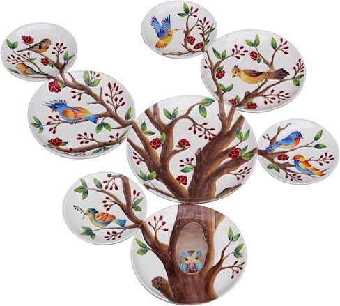 Anka Handcrafts - Cozy Home Decors - Enamoredness - Tree's Set - Handmade & Handpainted Ceramic Plates with Unique Embossed Surface – w Navy Int. Velvet Case – Best Collectables for Cozy Homes 771 in Saudi Arabia