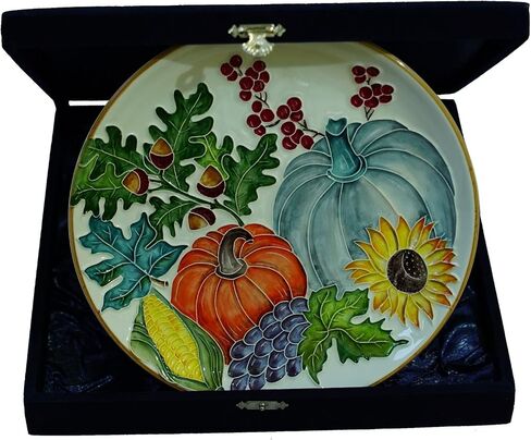 Anka Handcrafts - Cozy Home Decors - Pumpkins, Pelit and Corn - Handmade & Handpainted Ceramic Plates with Unique Embossed Surface – w Navy Int. Velvet Case – Halloween for Homes 763 in Saudi Arabia