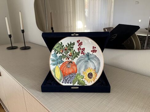 Anka Handcrafts - Cozy Home Decors - Pumpkins, Pelit and Corn - Handmade & Handpainted Ceramic Plates with Unique Embossed Surface – w Navy Int. Velvet Case – Halloween for Homes 763 in Saudi Arabia