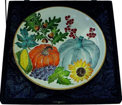 Anka Handcrafts - Cozy Home Decors - Pumpkins, Pelit and Corn - Handmade & Handpainted Ceramic Plates with Unique Embossed Surface – w Navy Int. Velvet Case – Halloween for Homes 763 in Saudi Arabia