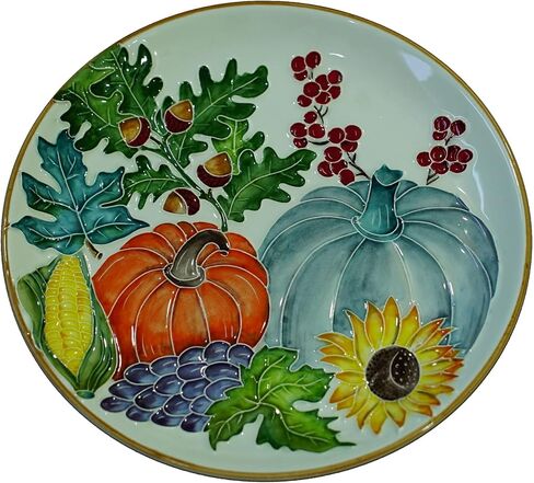 Anka Handcrafts - Cozy Home Decors - Pumpkins, Pelit and Corn - Handmade & Handpainted Ceramic Plates with Unique Embossed Surface – w Navy Int. Velvet Case – Halloween for Homes 763 in Saudi Arabia