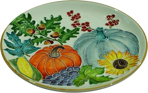 Anka Handcrafts - Cozy Home Decors - Pumpkins, Pelit and Corn - Handmade & Handpainted Ceramic Plates with Unique Embossed Surface – w Navy Int. Velvet Case – Halloween for Homes 763 in Saudi Arabia