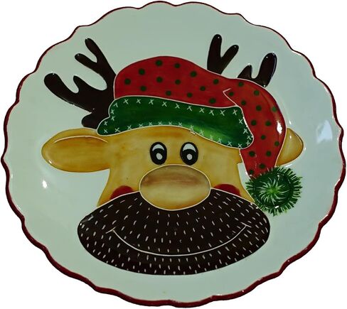 Anka Handcrafts - Christmas Home Decors - Santa's Reindeer - Handmade & Handpainted Ceramic Plates with Unique Embossed Surface – w Navy Int. Velvet Case – Christmas for Homes 757 in Saudi Arabia