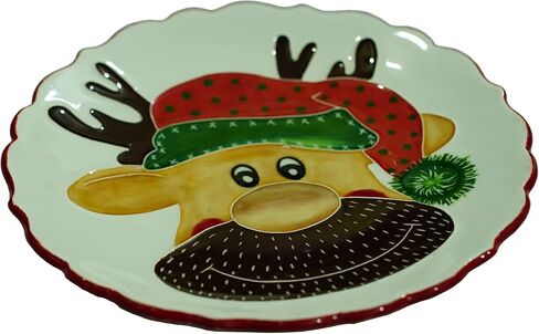 Anka Handcrafts - Christmas Home Decors - Santa's Reindeer - Handmade & Handpainted Ceramic Plates with Unique Embossed Surface – w Navy Int. Velvet Case – Christmas for Homes 757 in Saudi Arabia