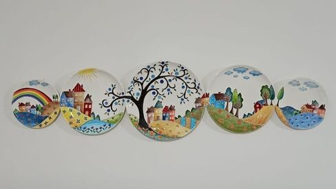 Anka Handcrafts - ديكورات منزلية من السيراميك - المقاطعة - ألواح سيراميك مصنوعة يدويًا ومرسومة يدويًا مع سطح منقوش فريد - مع اللون البحري. حافظة مخملية – مجموعة أطباق المناظر الطبيعية للمنازل المبهجة 785 in Saudi Arabia