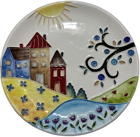 Anka Handcrafts - Ceramic Home Decors – Neighbourhood - Handmade & Handpainted Ceramic Plates with Unique Embossed Surface – w Navy Int. Velvet Case – The Landscape Plate Set for Joyful Homes 782 in Saudi Arabia