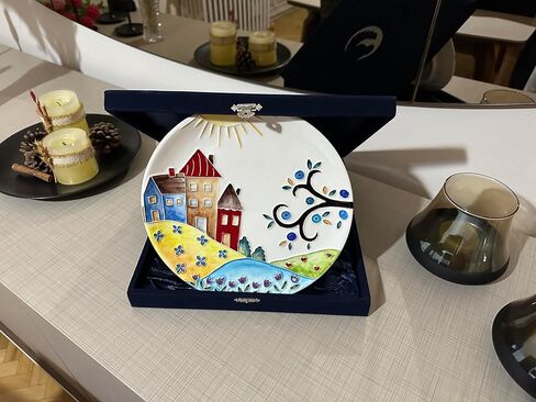 Anka Handcrafts - Ceramic Home Decors – Neighbourhood - Handmade & Handpainted Ceramic Plates with Unique Embossed Surface – w Navy Int. Velvet Case – The Landscape Plate Set for Joyful Homes 782 in Saudi Arabia