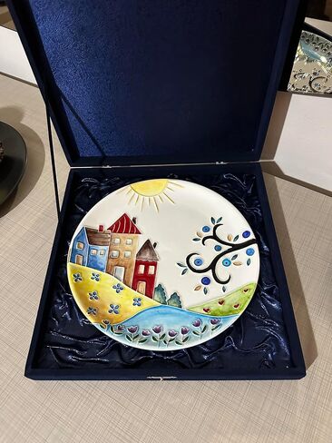 Anka Handcrafts - Ceramic Home Decors – Neighbourhood - Handmade & Handpainted Ceramic Plates with Unique Embossed Surface – w Navy Int. Velvet Case – The Landscape Plate Set for Joyful Homes 782 in Saudi Arabia
