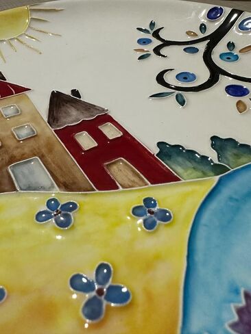 Anka Handcrafts - Ceramic Home Decors – Neighbourhood - Handmade & Handpainted Ceramic Plates with Unique Embossed Surface – w Navy Int. Velvet Case – The Landscape Plate Set for Joyful Homes 782 in Saudi Arabia
