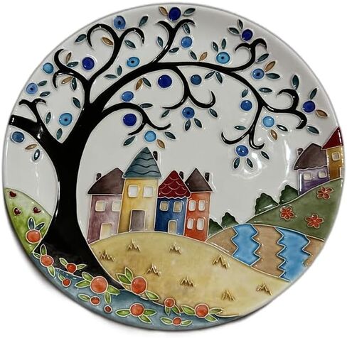 Anka Handcrafts - Ceramic Home Decors – Maidan - Handmade & Handpainted Ceramic Plates with Unique Embossed Surface – w Navy Int. Velvet Case – The Landscape Plate Set for Joyful Homes 783 in Saudi Arabia