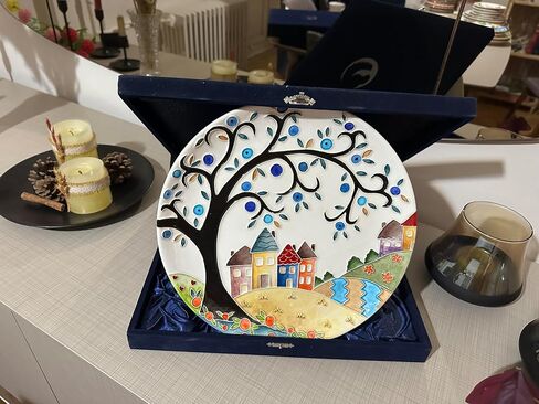 Anka Handcrafts - Ceramic Home Decors – Maidan - Handmade & Handpainted Ceramic Plates with Unique Embossed Surface – w Navy Int. Velvet Case – The Landscape Plate Set for Joyful Homes 783 in Saudi Arabia
