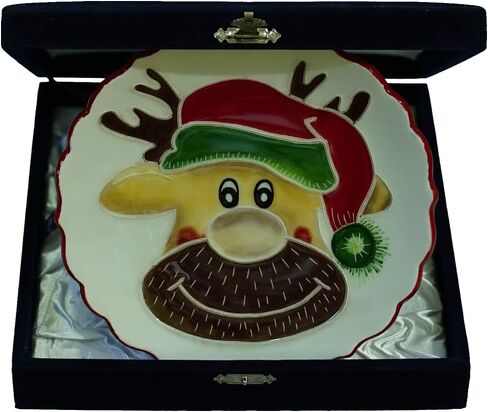 Anka Handcrafts - Christmas Home Decors - Santa's Reindeer - Handmade & Handpainted Ceramic Plates with Unique Embossed Surface – w Navy Int. Velvet Case – Christmas for Homes 756 in Saudi Arabia