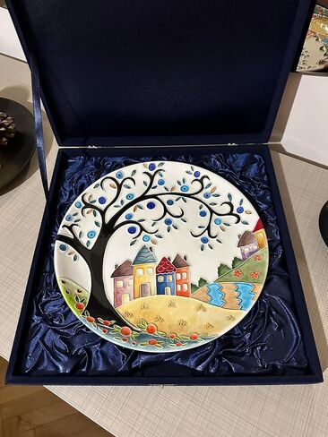 Anka Handcrafts - Ceramic Home Decors – Maidan - Handmade & Handpainted Ceramic Plates with Unique Embossed Surface – w Navy Int. Velvet Case – The Landscape Plate Set for Joyful Homes 783 in Saudi Arabia