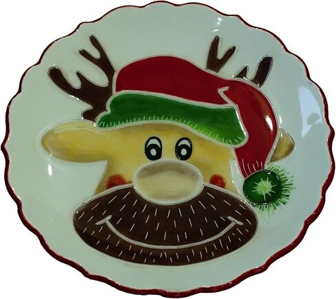 Anka Handcrafts - Christmas Home Decors - Santa's Reindeer - Handmade & Handpainted Ceramic Plates with Unique Embossed Surface – w Navy Int. Velvet Case – Christmas for Homes 756 in Saudi Arabia