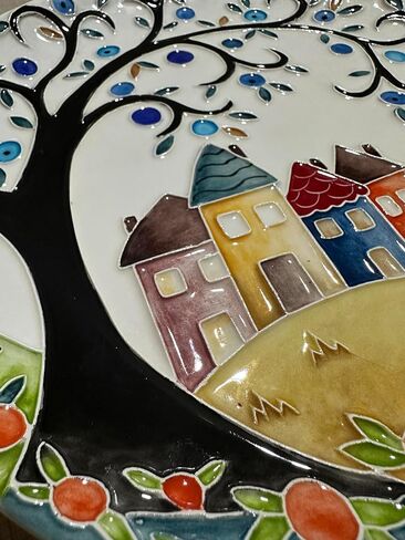 Anka Handcrafts - Ceramic Home Decors – Maidan - Handmade & Handpainted Ceramic Plates with Unique Embossed Surface – w Navy Int. Velvet Case – The Landscape Plate Set for Joyful Homes 783 in Saudi Arabia