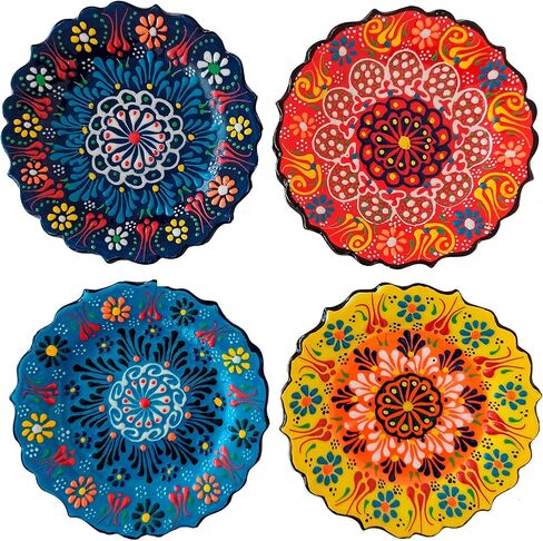 4-Piece 5-Inch Handmade Turkish Ceramic Plate Set – Wall & Table Decor & Jewelry/Ring Dish – Decorative Rings & Jewelry Tray Set in Kuwait