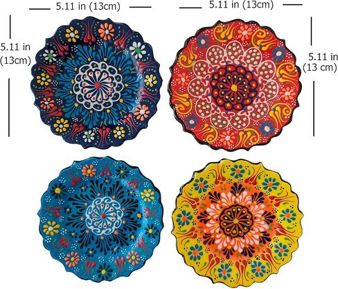 4-Piece 5-Inch Handmade Turkish Ceramic Plate Set – Wall & Table Decor & Jewelry/Ring Dish – Decorative Rings & Jewelry Tray Set in Kuwait