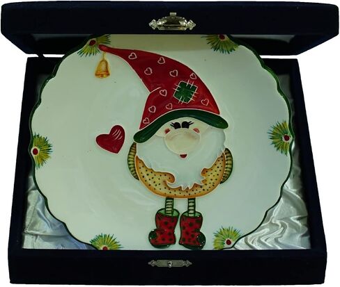 Anka Handcrafts - Christmas Home Decors - Santa's Dwarves - Handmade & Handpainted Ceramic Plates with Unique Embossed Surface – w Navy Int. Velvet Case – Christmas for Homes 760 in Saudi Arabia